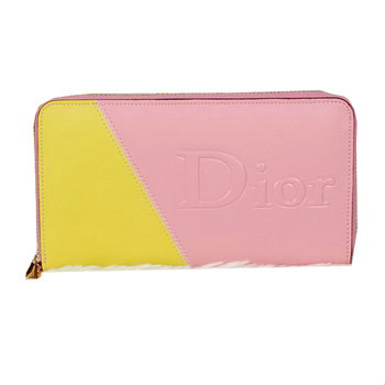 dior zippy wallet calfskin 118 pink&yellow